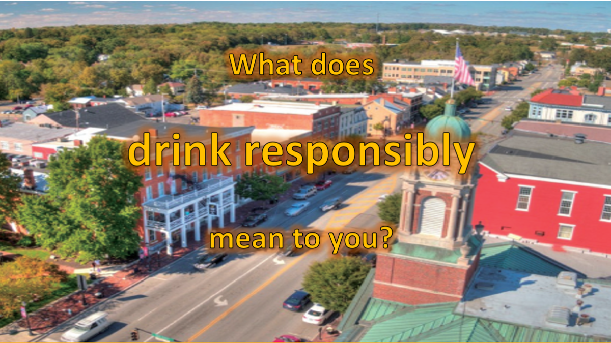 "What Does Drink Responsibly Mean to You?" with city in background